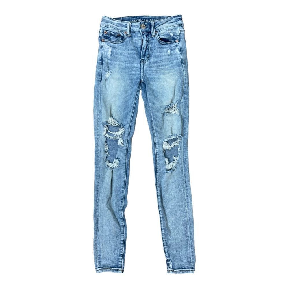 American Eagle Women's Jegging Crop Next Level Stretch Distressed Jeans Size 2